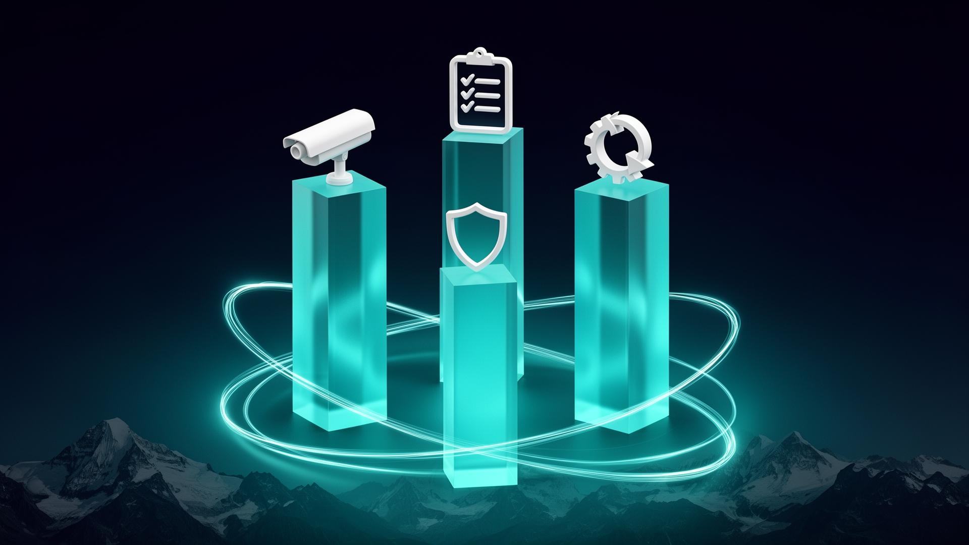Réseau de surveillance maillé sur paysage urbain au crépuscule
